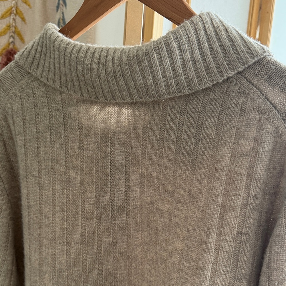 Gentle Herd Ribbed Collared Sweater Taupe Wool Blend Pullover Size L - Picture 8 of 14